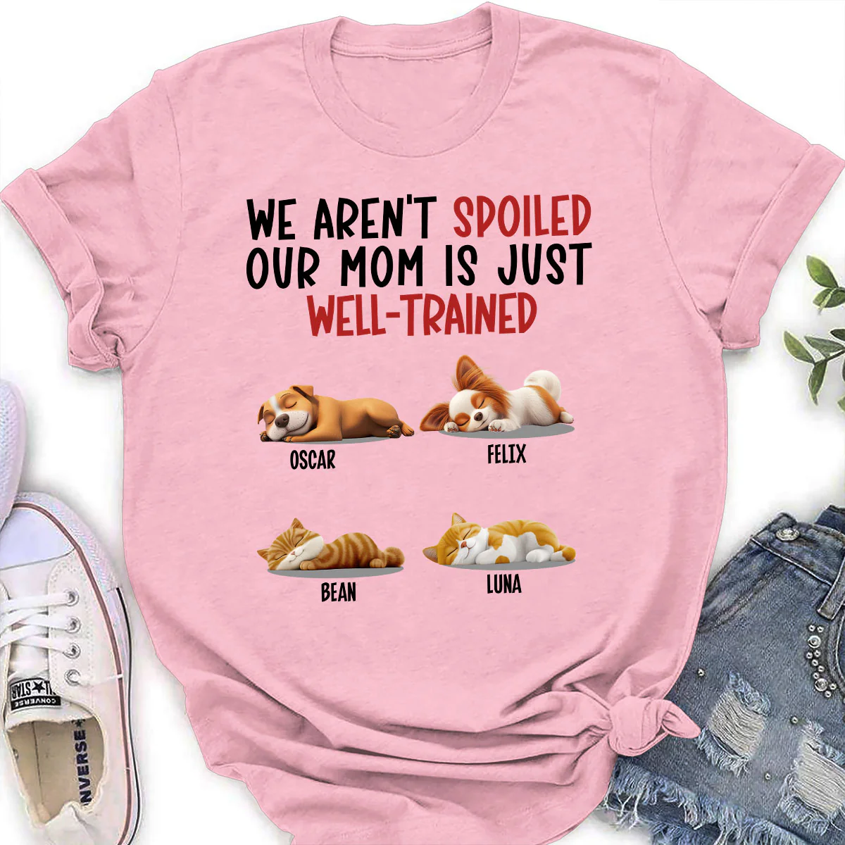 Spoiled Pet And Well Trained Dad Mom Cartoon - Personalized Custom Women's T-shirt - Image 5