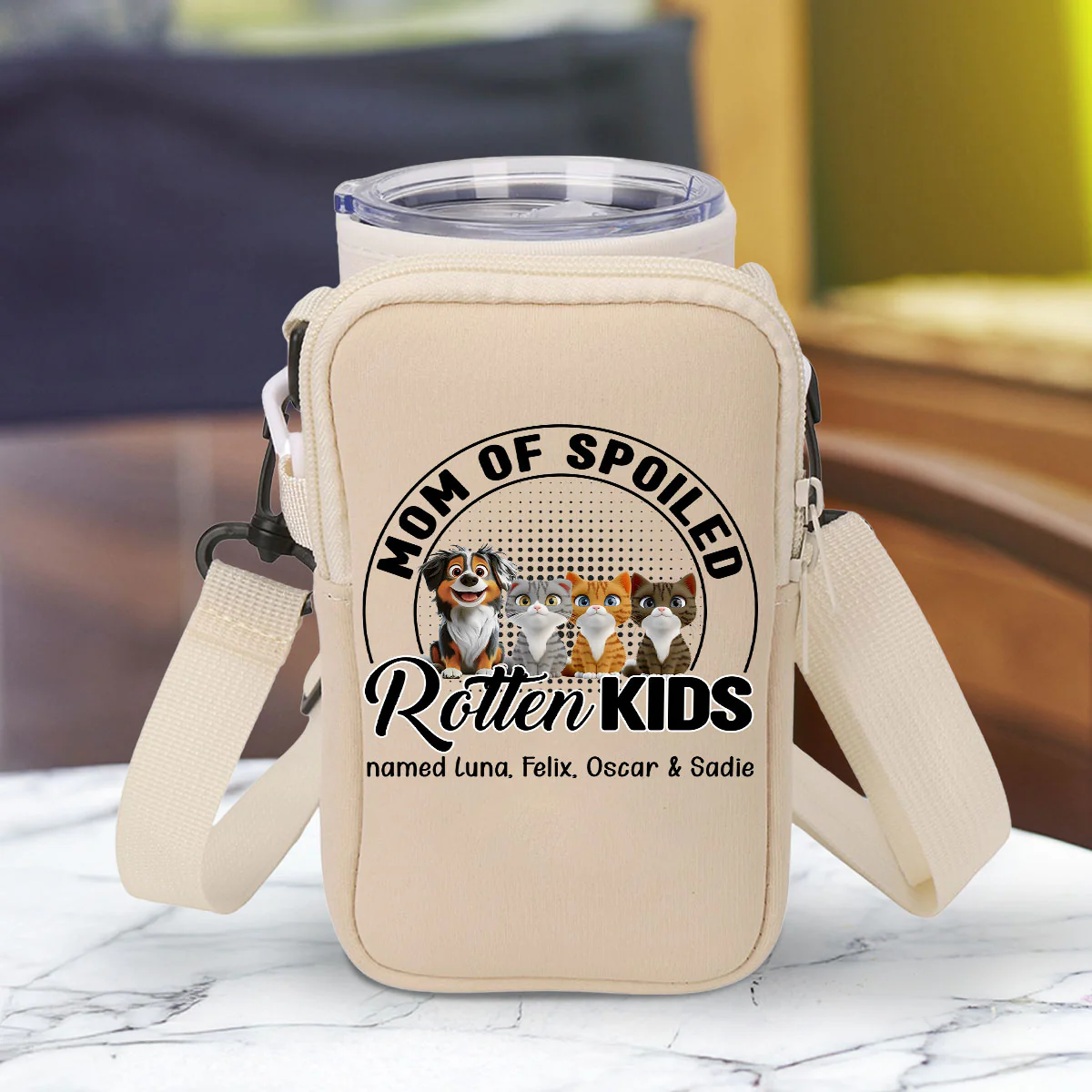 Spoiled Rotten Cartoon Pet - Personalized Custom Water Bottle Carrier Bag - Image 5