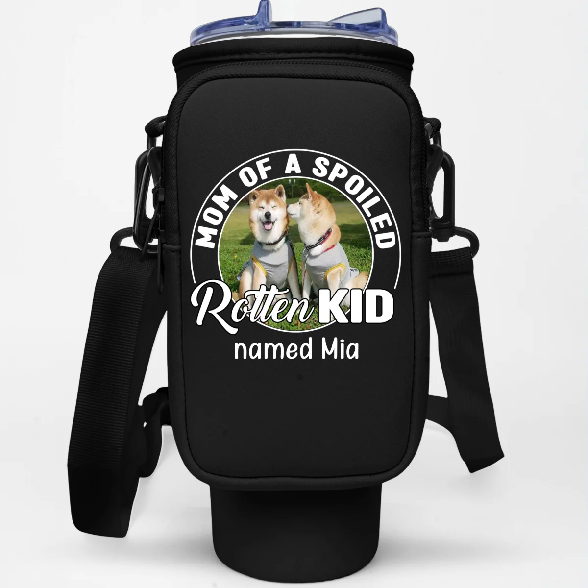 Spoiled Rotten Cartoon Pet Photo - Personalized Custom Water Bottle Carrier Bag - Image 11