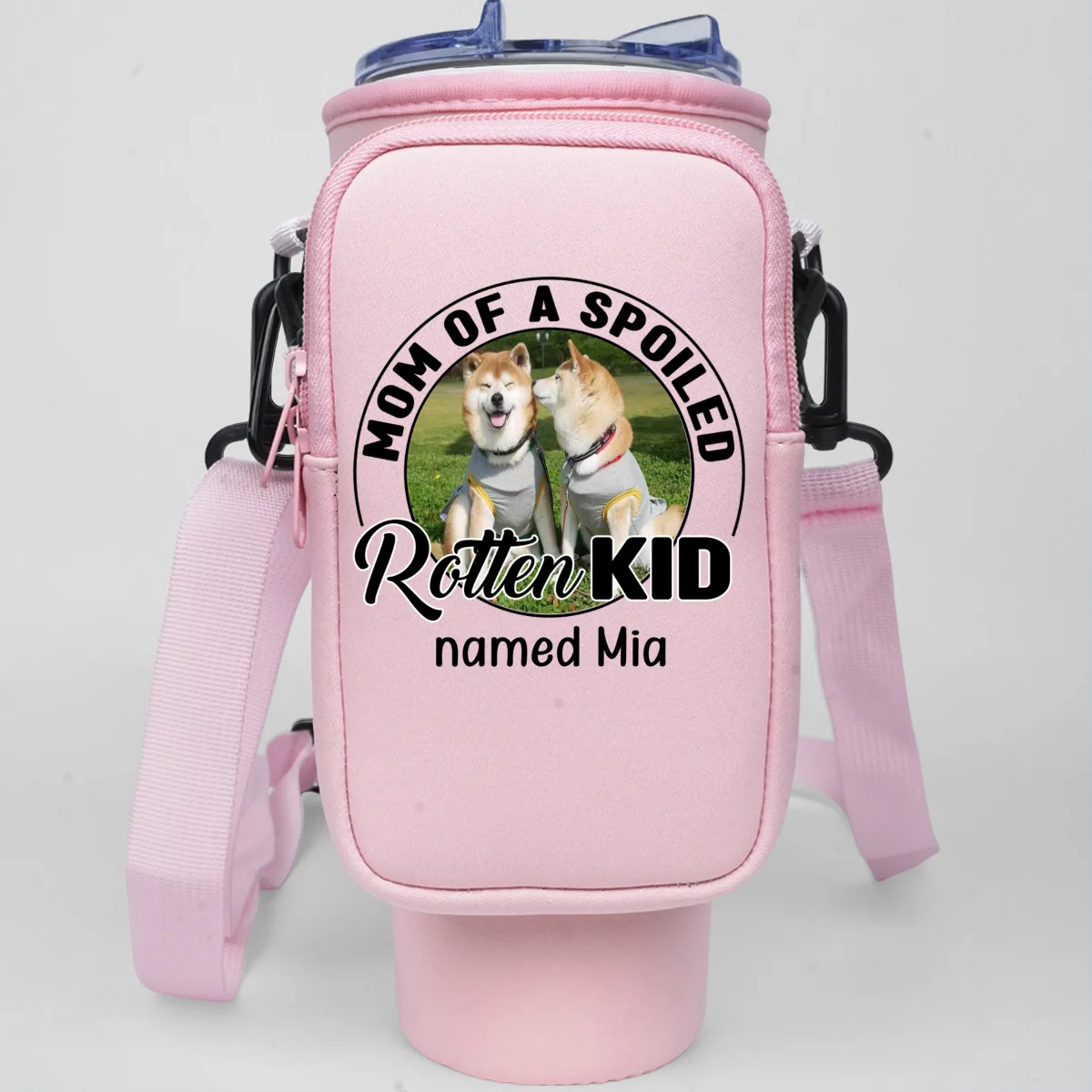 Spoiled Rotten Cartoon Pet Photo - Personalized Custom Water Bottle Carrier Bag - Image 12
