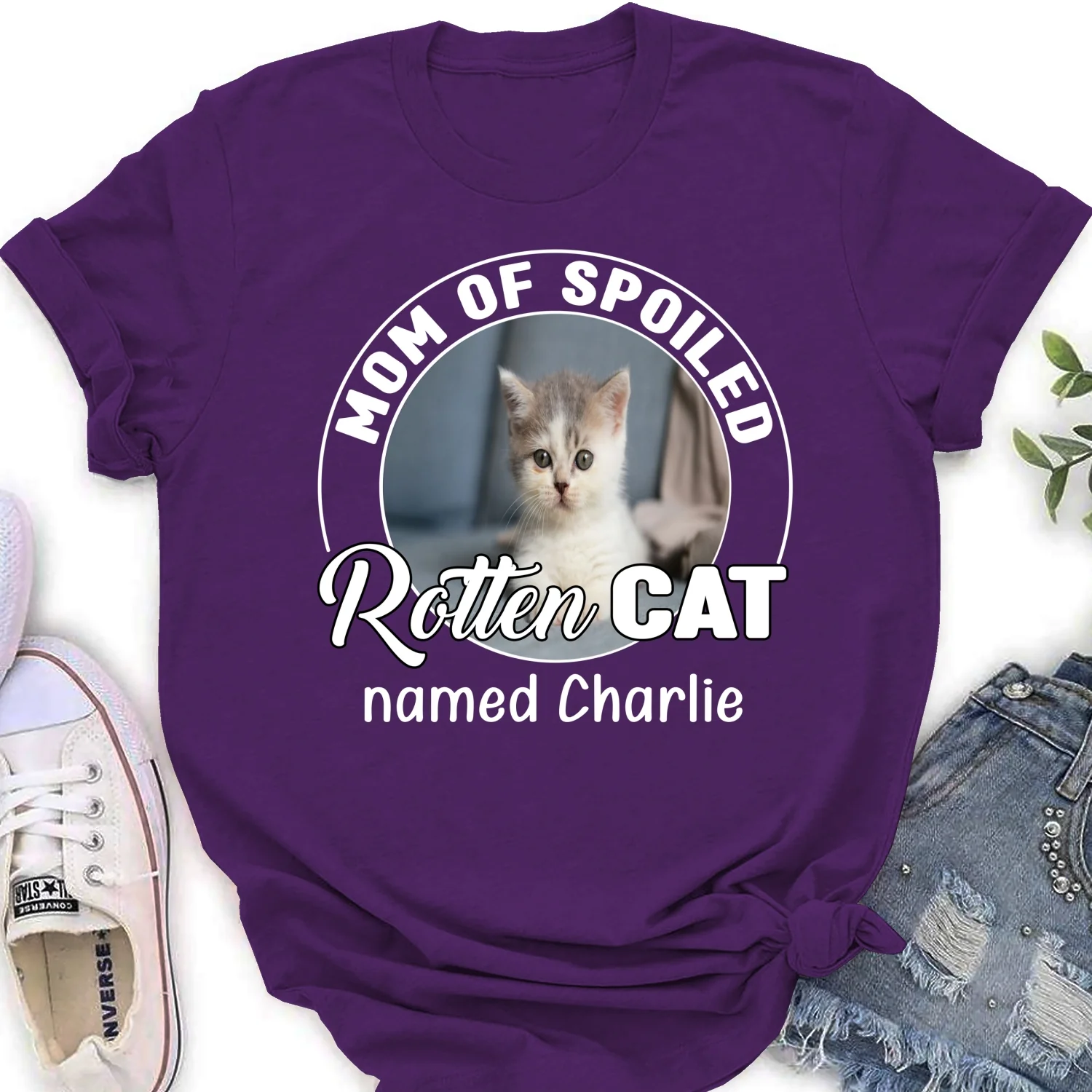 Spoiled Rotten Cat Chibi Cartoon Photo - Personalized Custom Women's T-shirt - Image 10