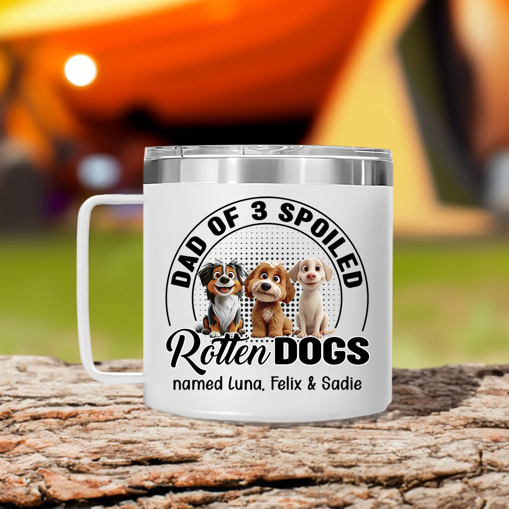 Spoiled Rotten Dog Chibi Cartoon - Personalized Custom 14oz Stainless Steel Tumbler With Handle - Image 3