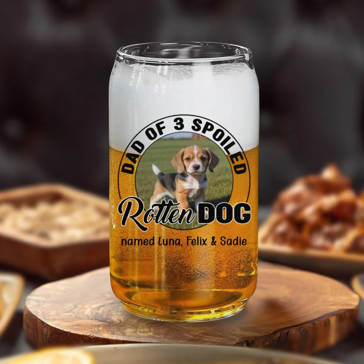 Spoiled Rotten Dog Photo - Personalized Custom Beer Can Glass - Image 6