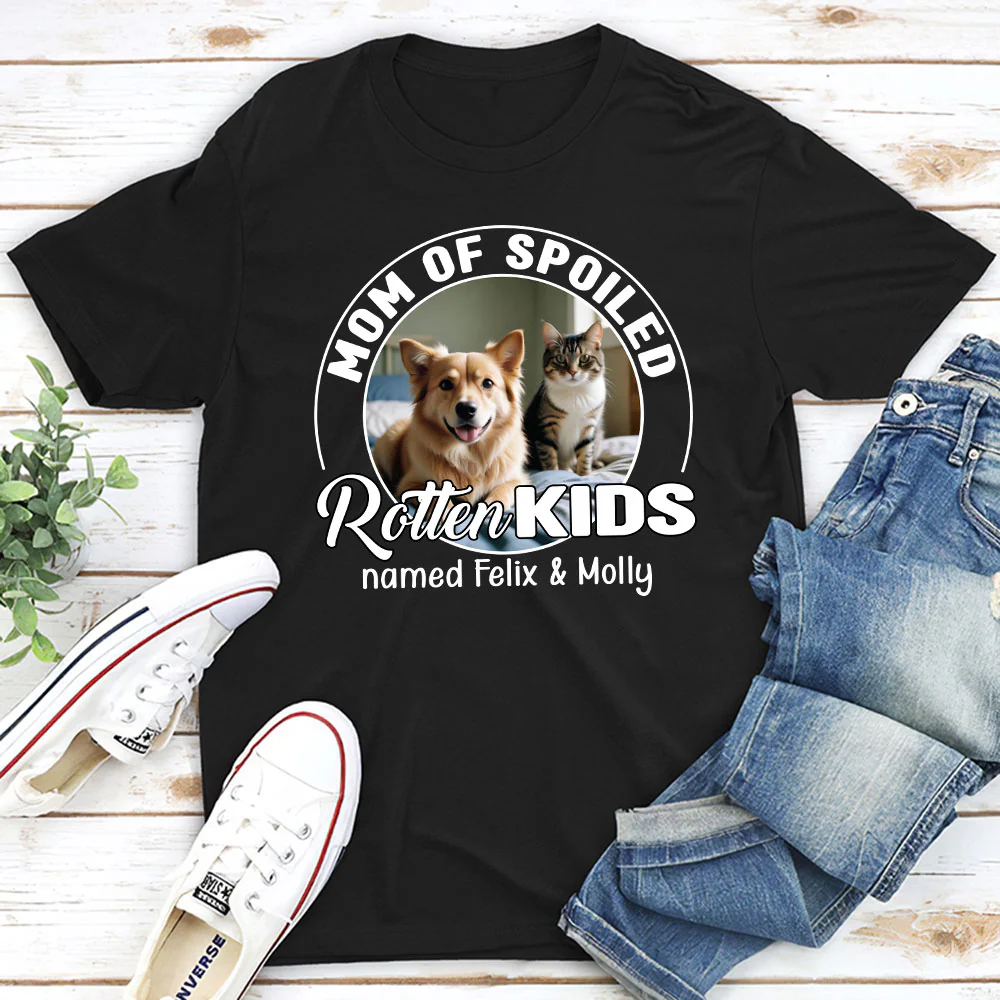 Spoiled Rotten Pet Chibi Cartoon Photo - Personalized Custom Unisex T-shirt - Image 2