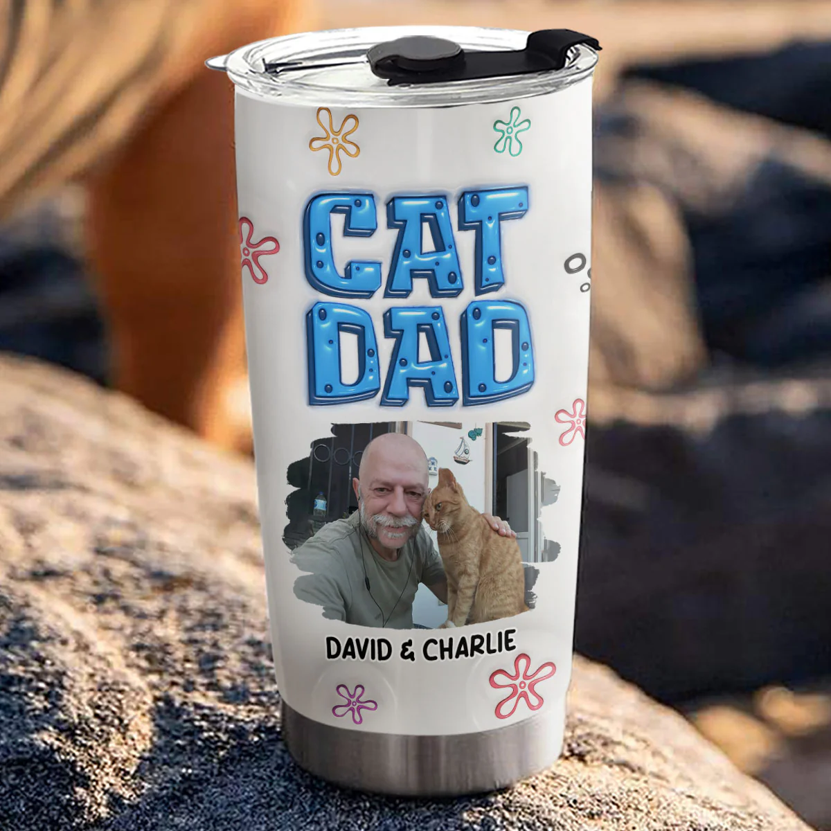 Sponge Cat Dad Photo - Personalized Custom 3D Inflated Effect Tumbler - Image 2