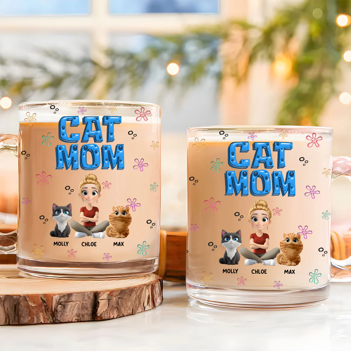Sponge Cat Mom - Personalized Custom 3D Inflated Effect Glass Mug - Image 2
