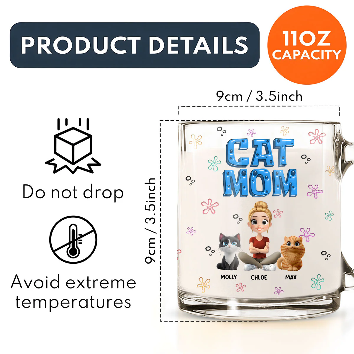 Sponge Cat Mom - Personalized Custom 3D Inflated Effect Glass Mug - Image 5