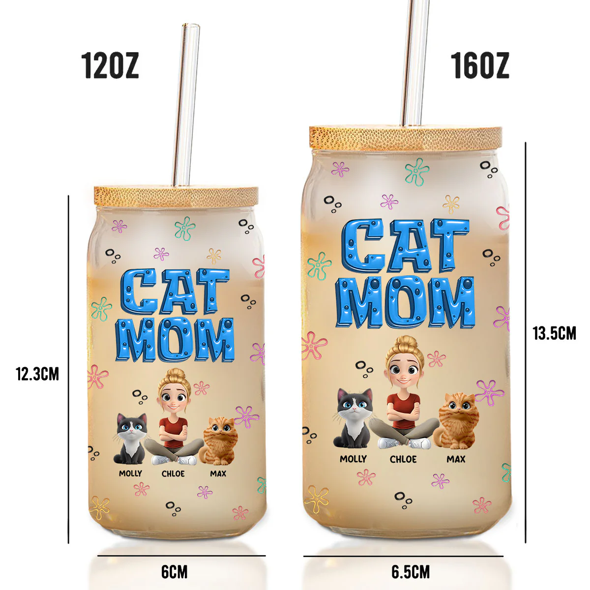 Sponge Cat Mom - Personalized Custom Glass Can - Image 6