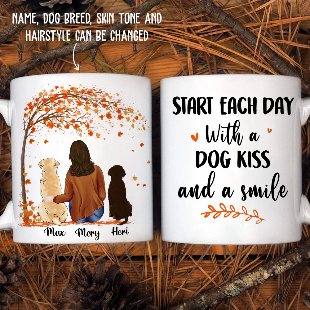 Start Each Day With A Dog Kiss And A Smile - Personalized Custom Coffee Mug - Image 3