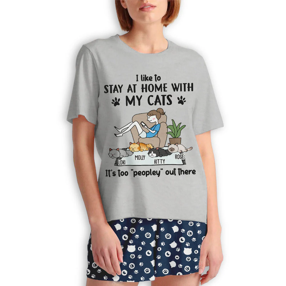 Stay At Home With Cats - Personalized Custom Short Pajama Set