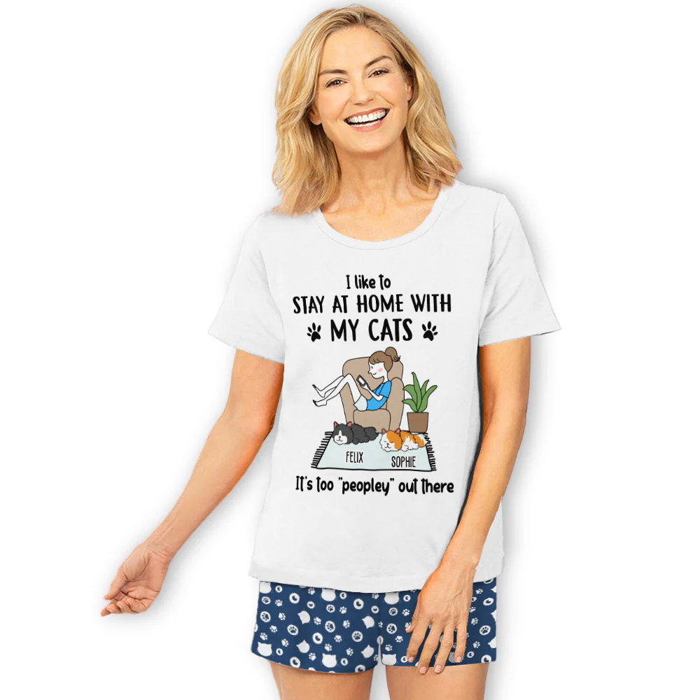 Stay At Home With Cats - Personalized Custom Short Pajama Set - Image 3