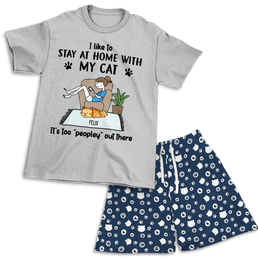 Stay At Home With Cats - Personalized Custom Short Pajama Set - Image 4