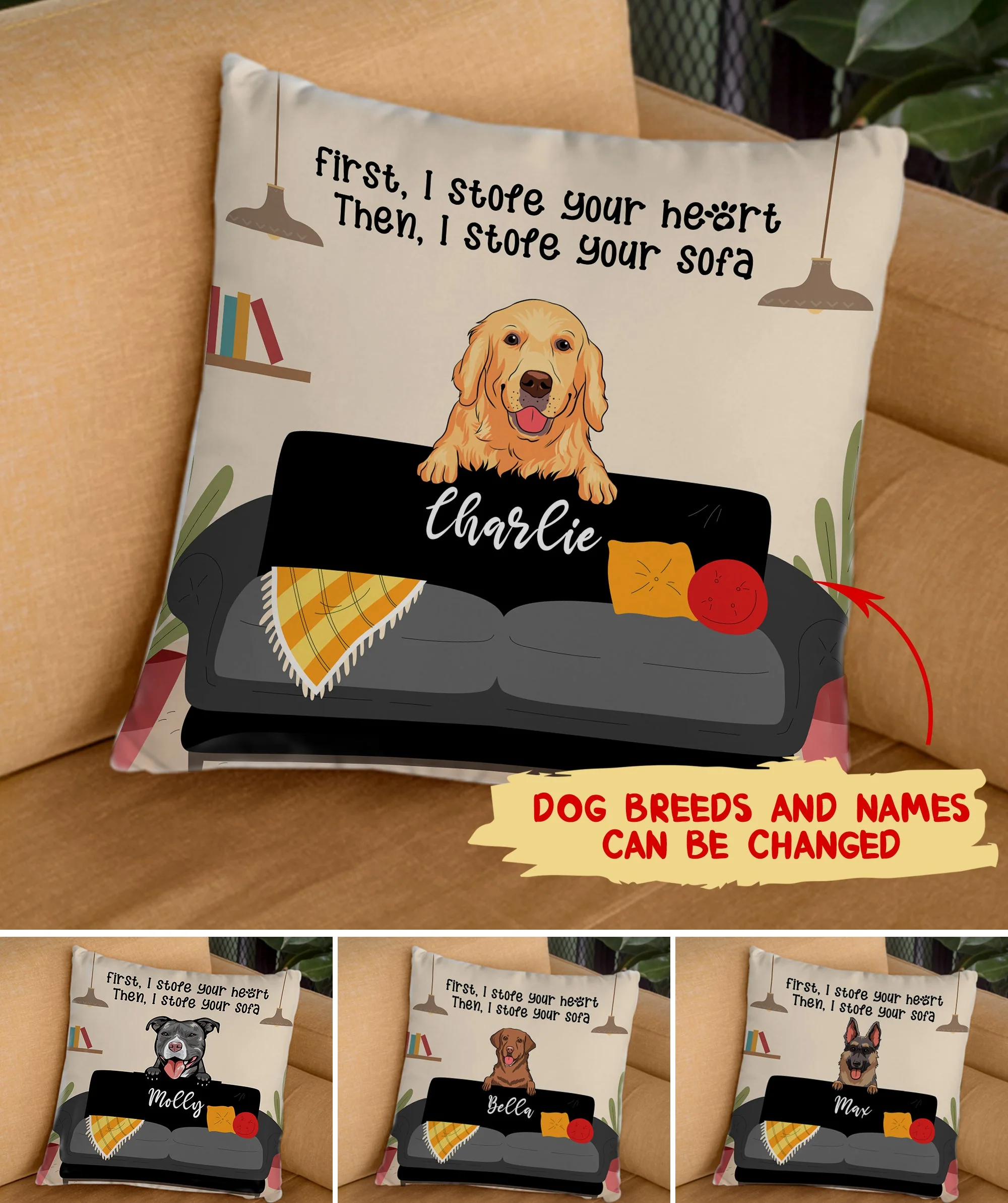 Stole Your Heart, Stole Your Sofa - Personalized Custom Throw Pillow