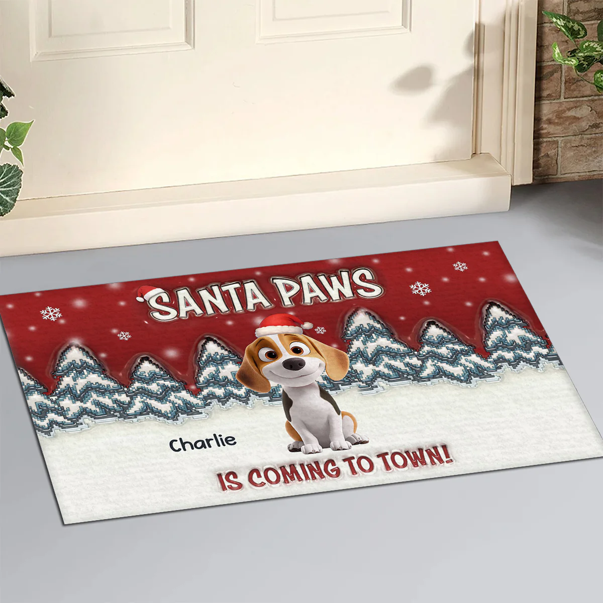 Stop Here With Us Santa - Personalized Custom Doormat - Image 2