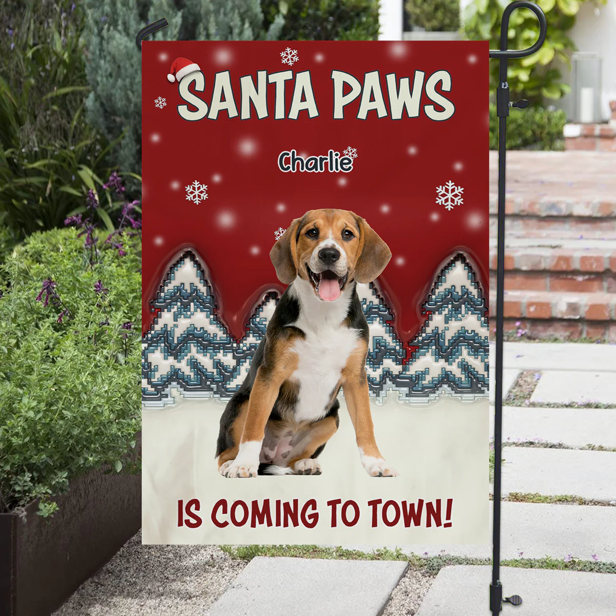 Stop Here With Us Santa Photo - Personalized Custom Flag - Image 2