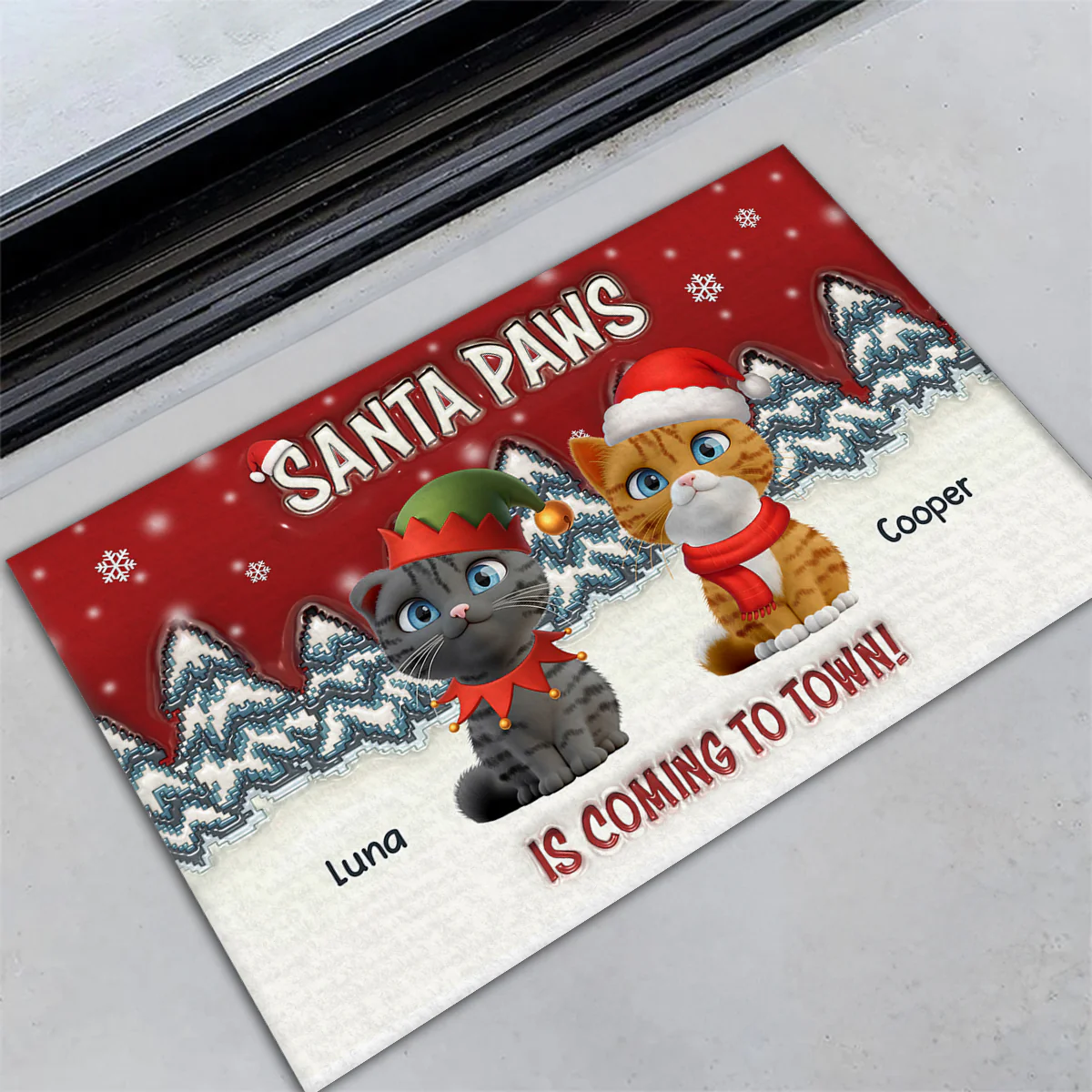Stop Here With Us Santa Ver Cat - Personalized Custom Doormat - Image 2