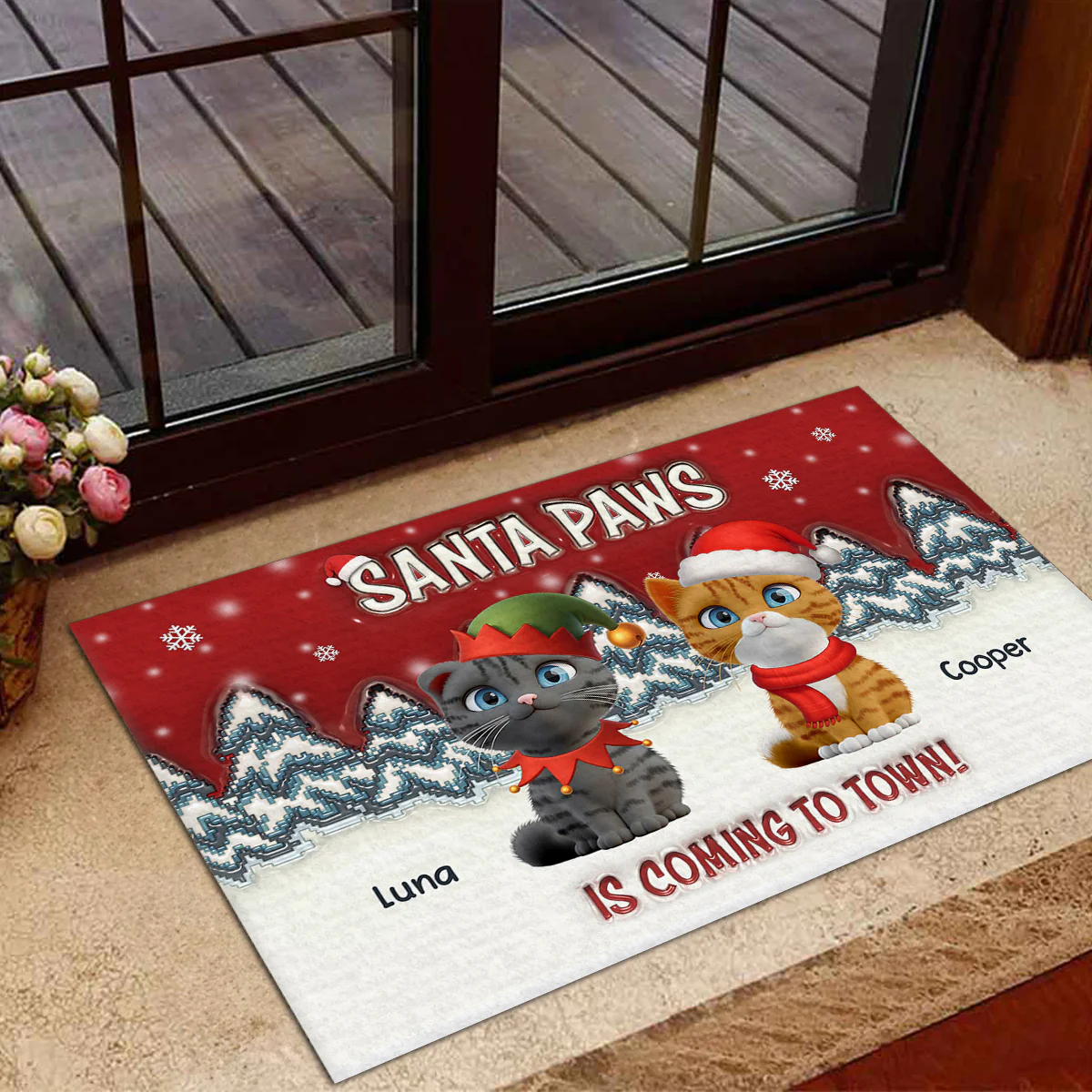 Stop Here With Us Santa Ver Cat - Personalized Custom Doormat - Image 3