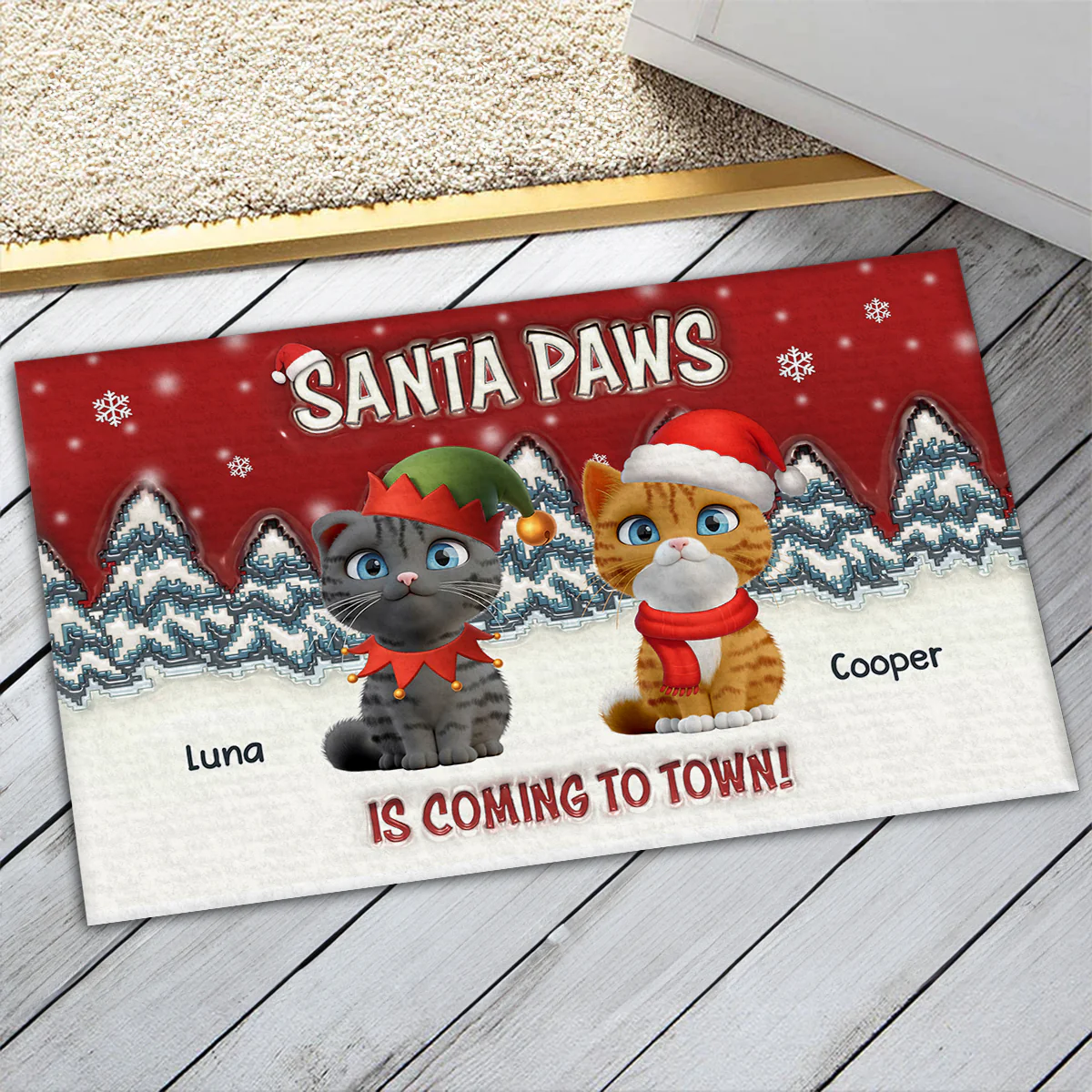 Stop Here With Us Santa Ver Cat - Personalized Custom Doormat - Image 4