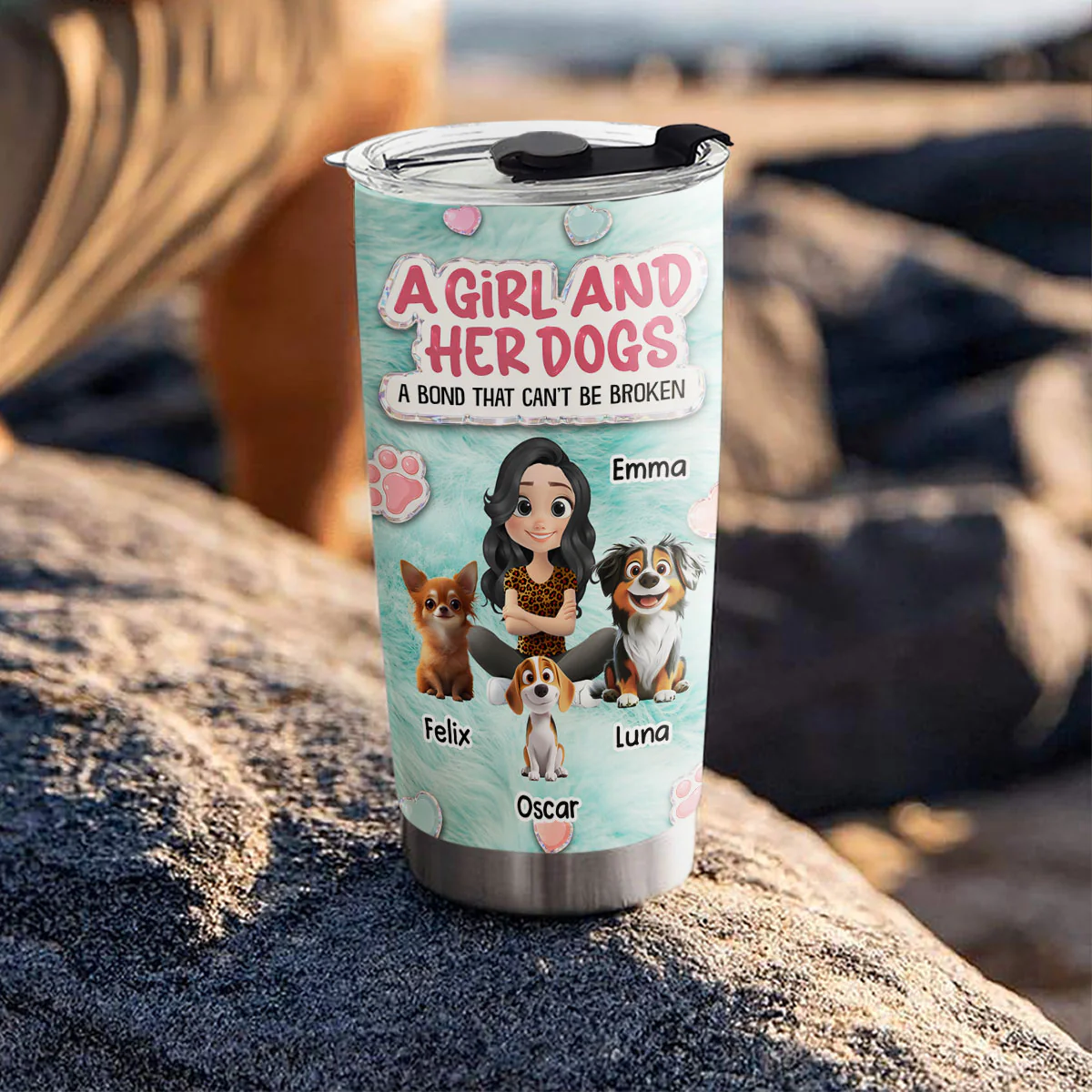 Stuffy Cute Girl And Her Dogs - Personalized Custom 3D Effect Tumbler - Image 2