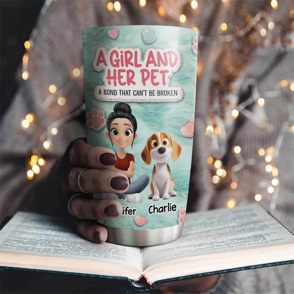 Stuffy Cute Girl And Her Pets - Personalized Custom 3D Effect Tumbler - Image 2