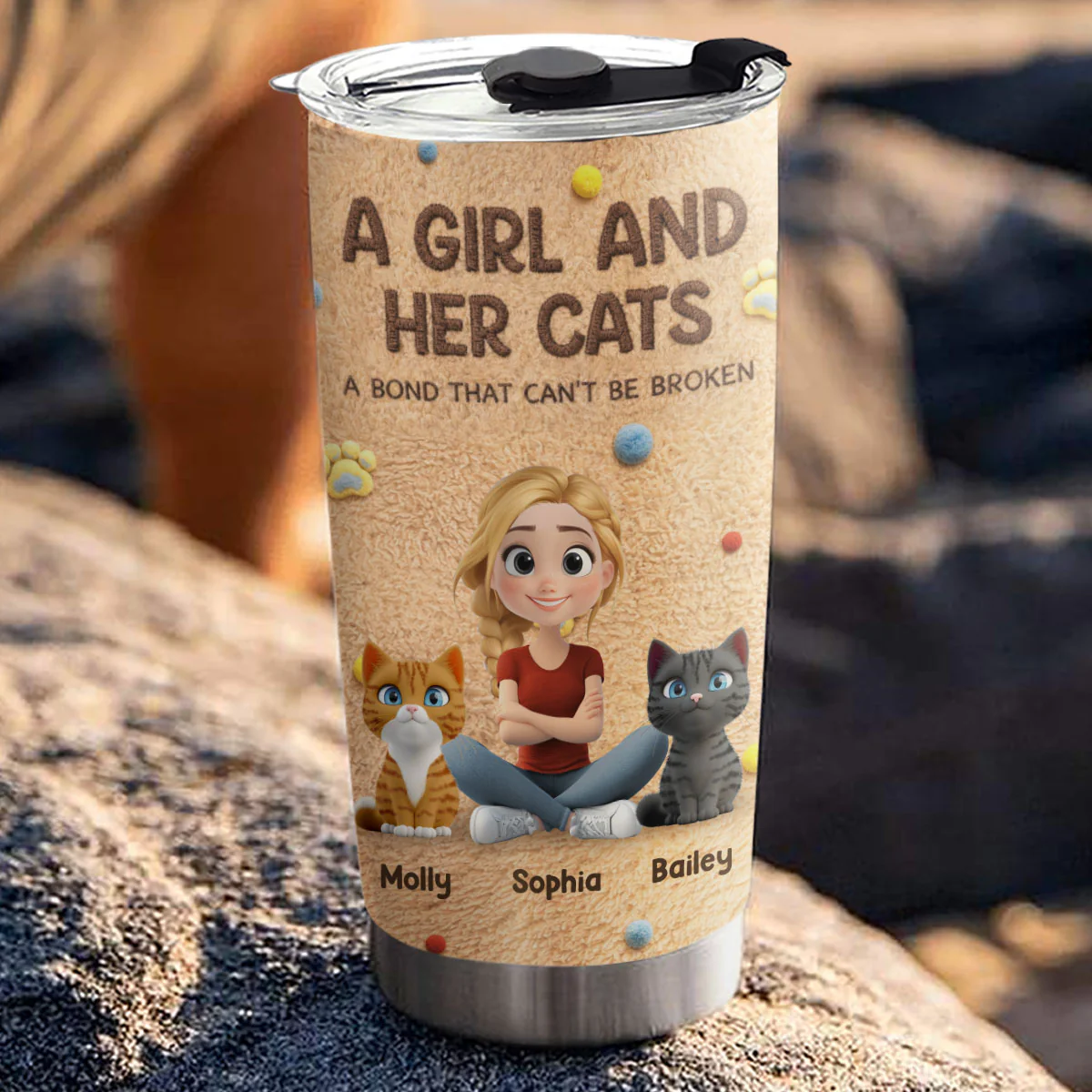 Stuffy Girl And Her Lovely Cats - Personalized Custom 3D Effect Tumbler - Image 3