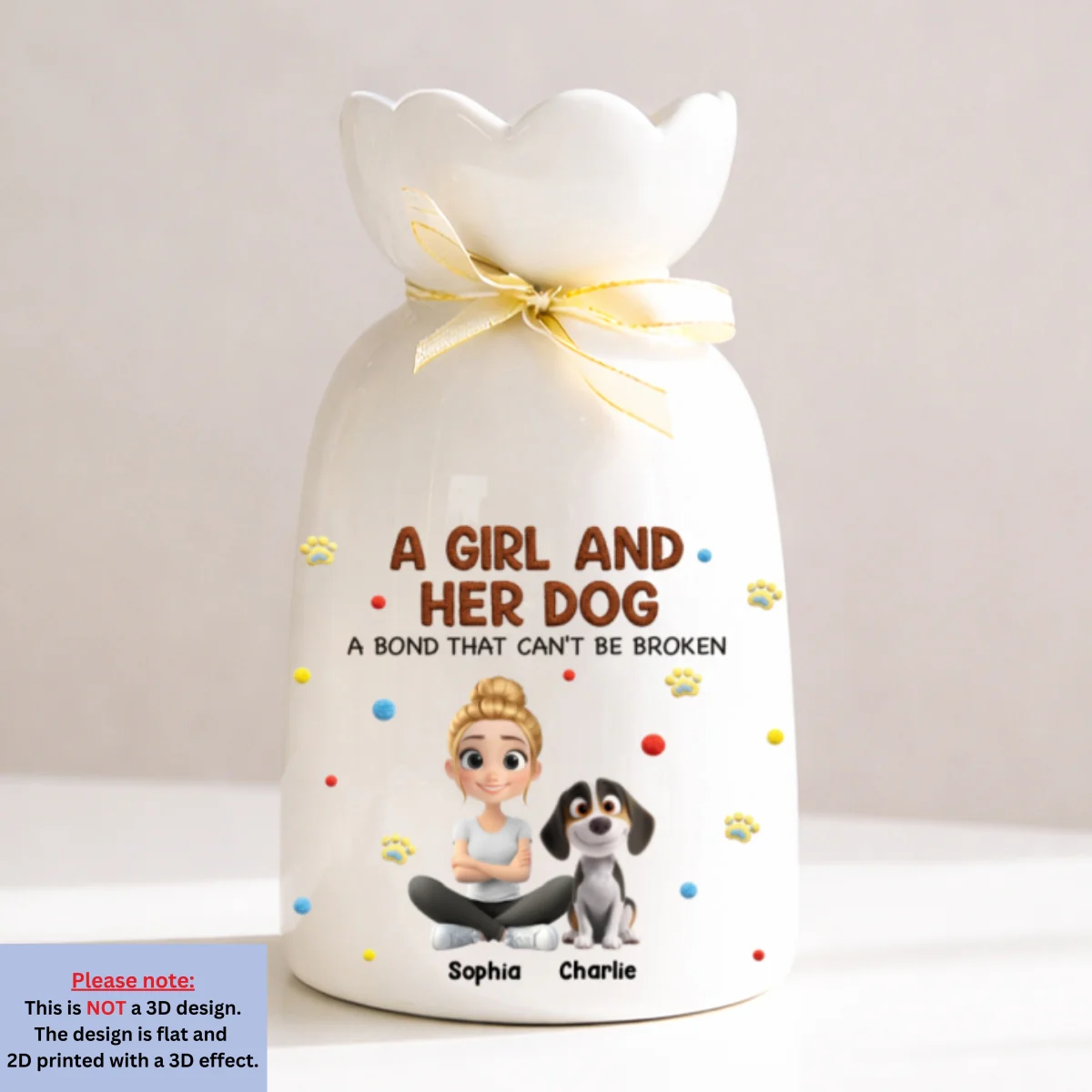 Stuffy Girl And Her Lovely Dogs - Personalized Custom 3D Effect Ribbon Tie Flower Vase - Image 6