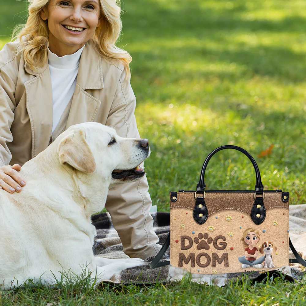 Stuffy Girl And Her Lovely Dogs - Personalized Custom Leather Bag - Image 5
