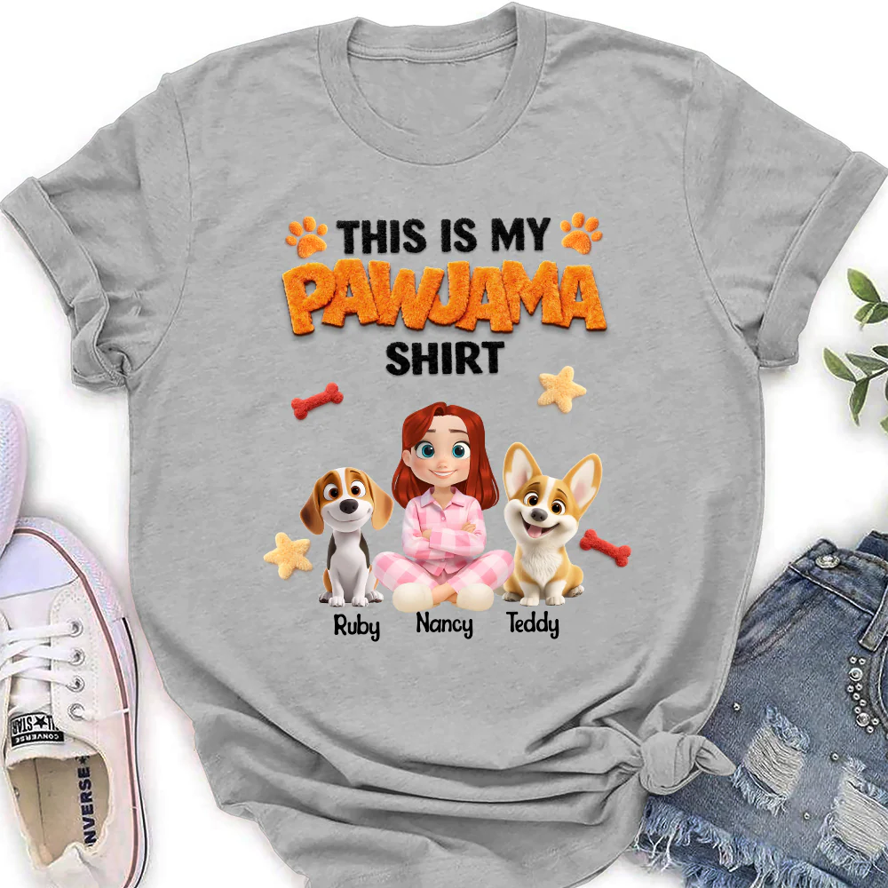 Stuffy Pajama Girl And Dog - Personalized Custom Women's T-shirt - Image 3