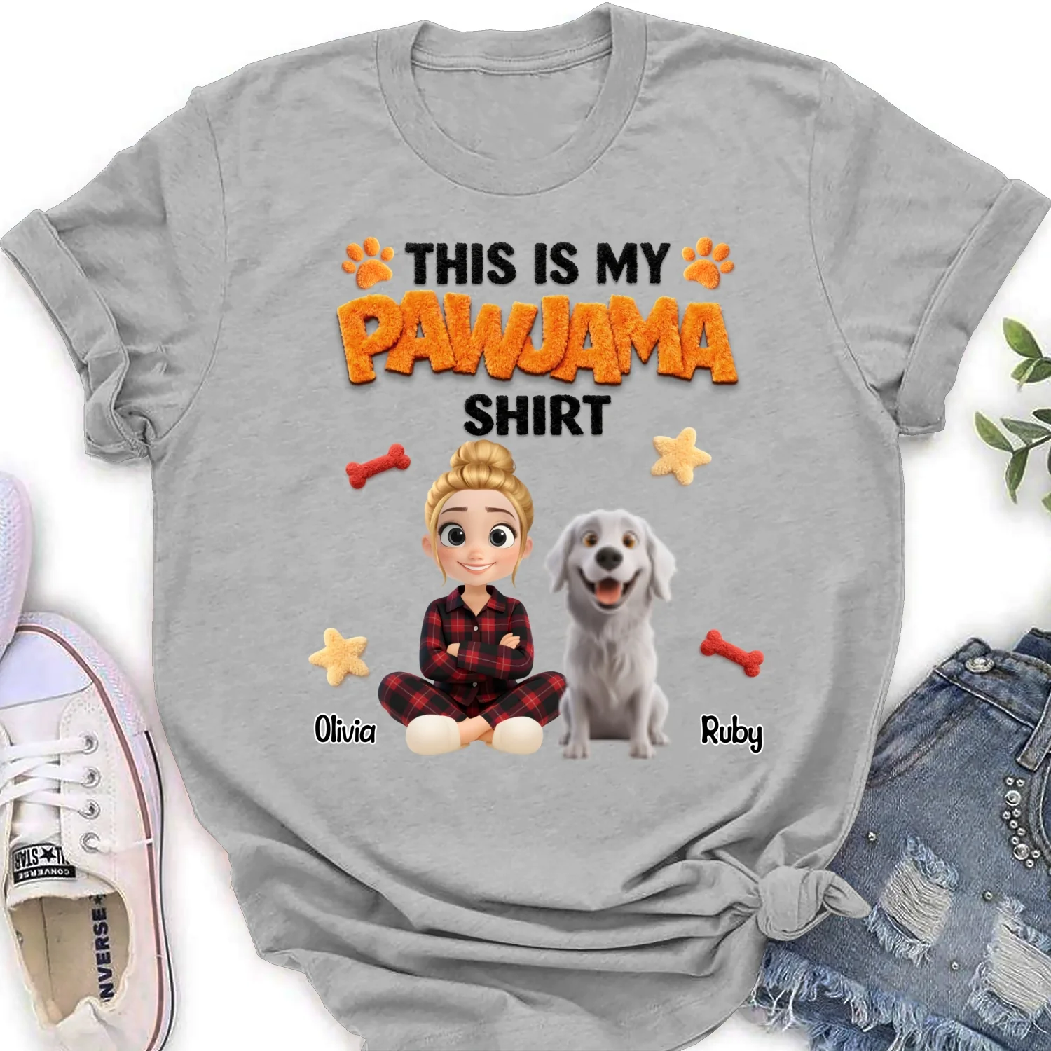 Stuffy Pajama Girl And Dog - Personalized Custom Women's T-shirt - Image 7