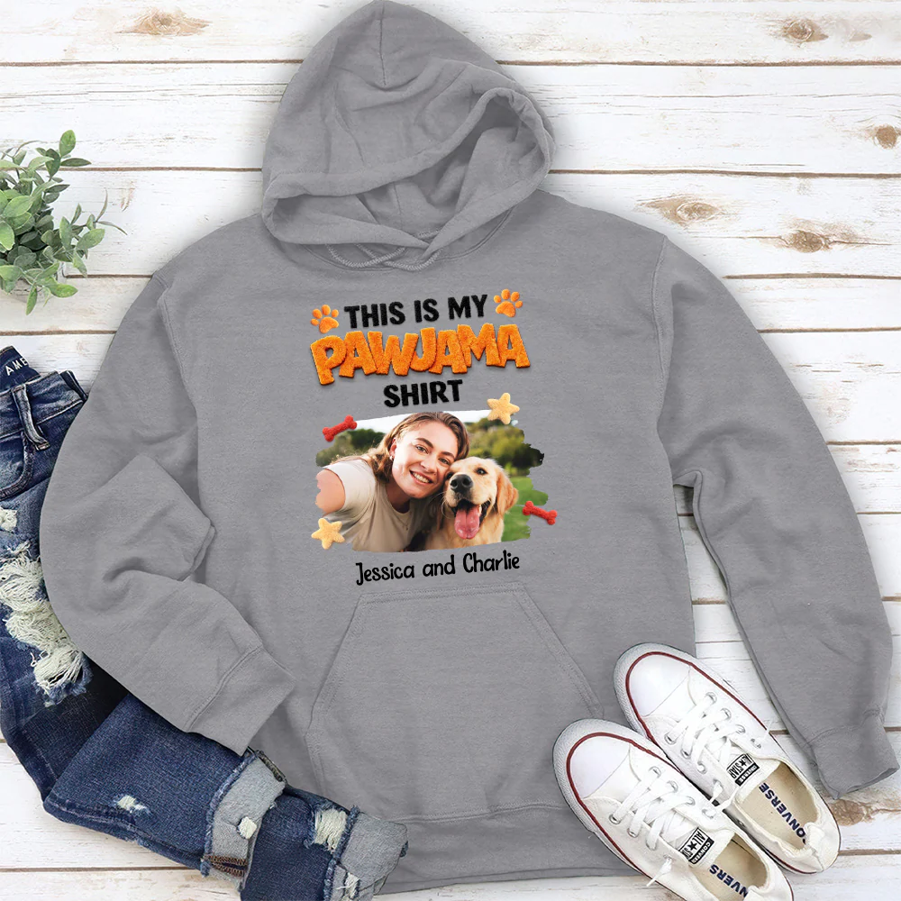 Stuffy Pajama Girl And Dog Photo - Personalized Custom Hoodie - Image 2