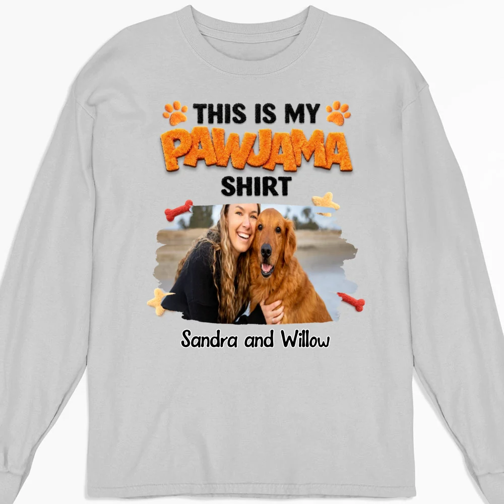 Stuffy Pajama Girl And Dog Photo - Personalized Custom Long Sleeve T-shirt - Image 5