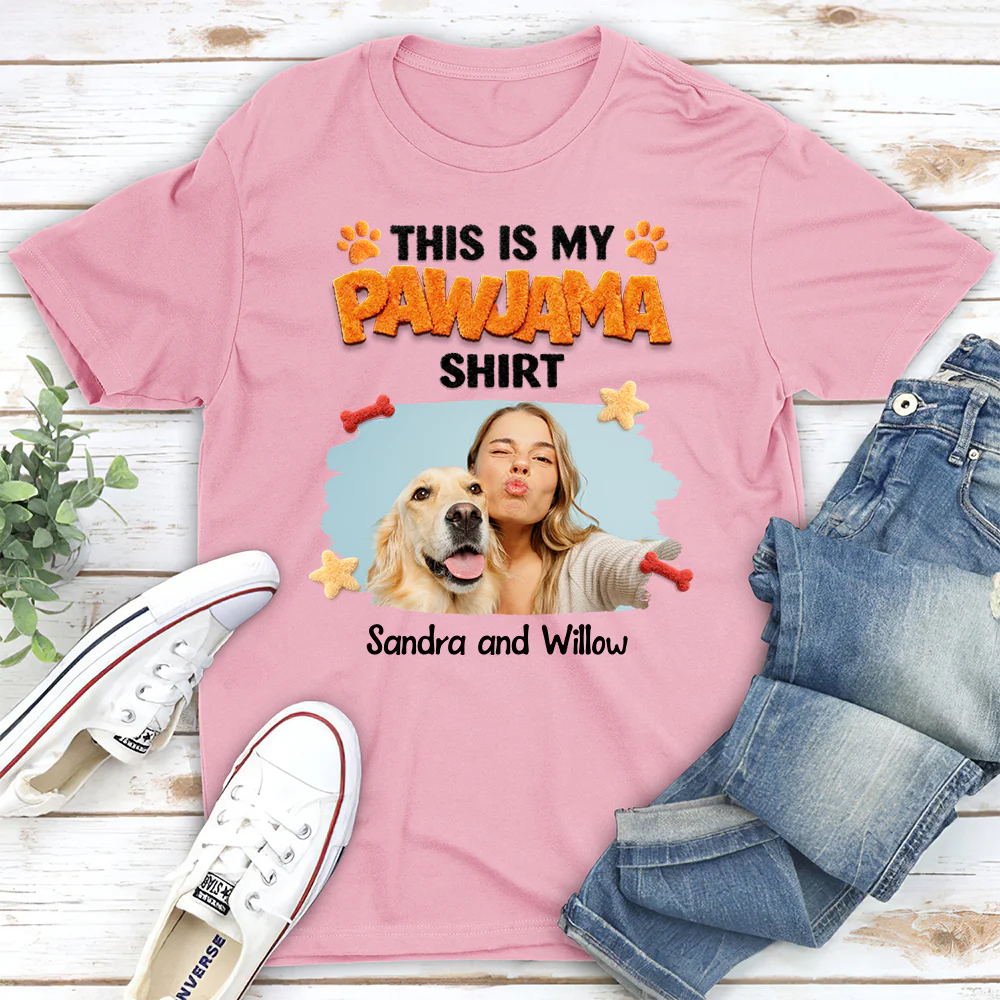 Stuffy Pajama Girl And Dog Photo - Personalized Custom Unisex T-Shirt - Image 2