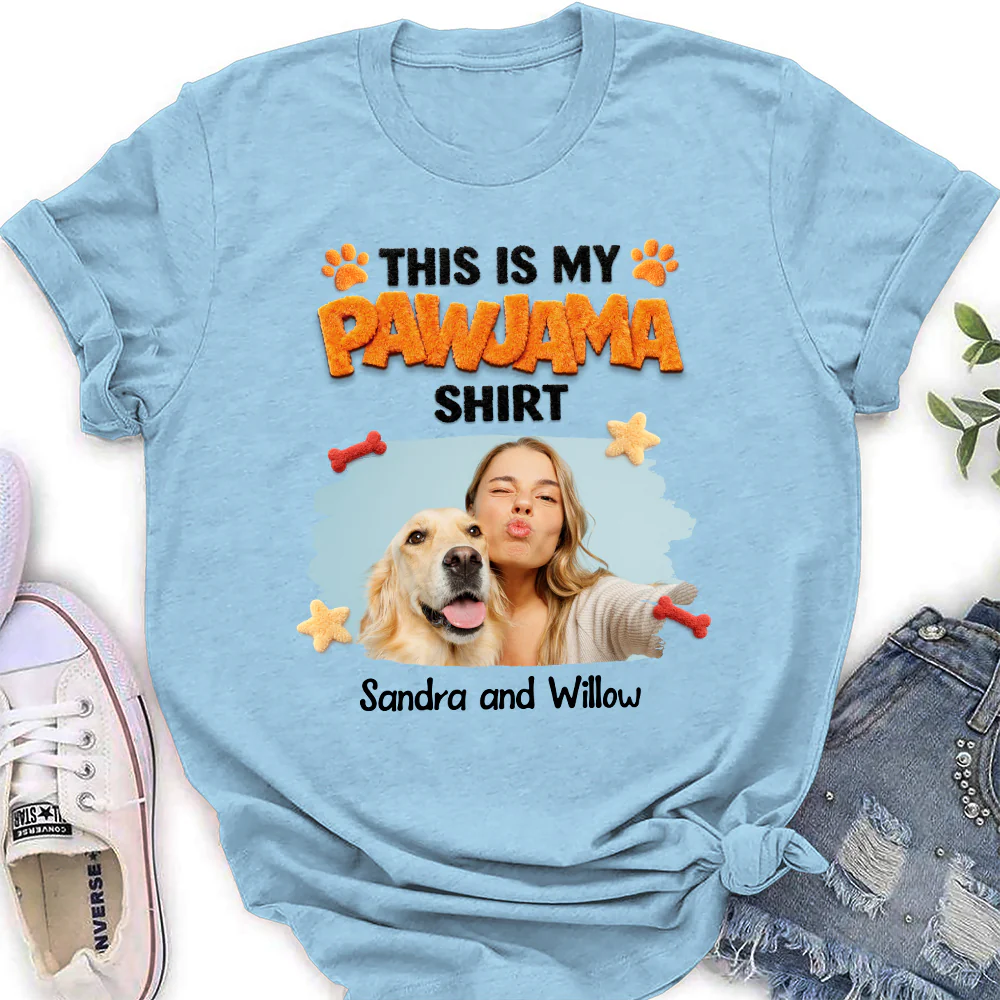 Stuffy Pajama Girl And Dog Photo - Personalized Custom Women's T-shirt - Image 5