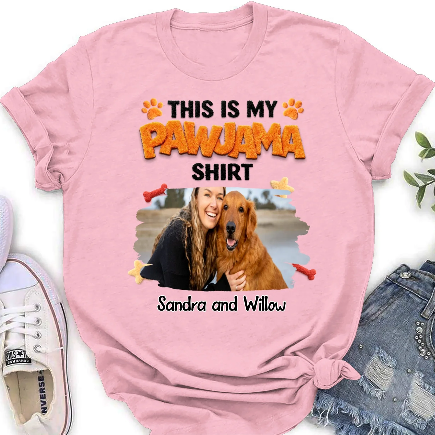 Stuffy Pajama Girl And Dog Photo - Personalized Custom Women's T-shirt - Image 9