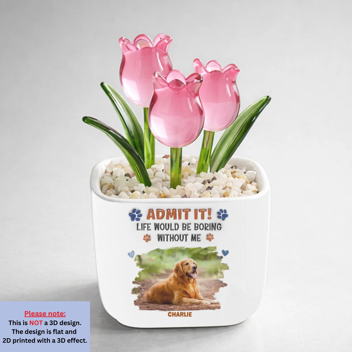 Stylized Admit It Dog Photo - Personalized Custom Glass Everlasting Tulips - Image 4
