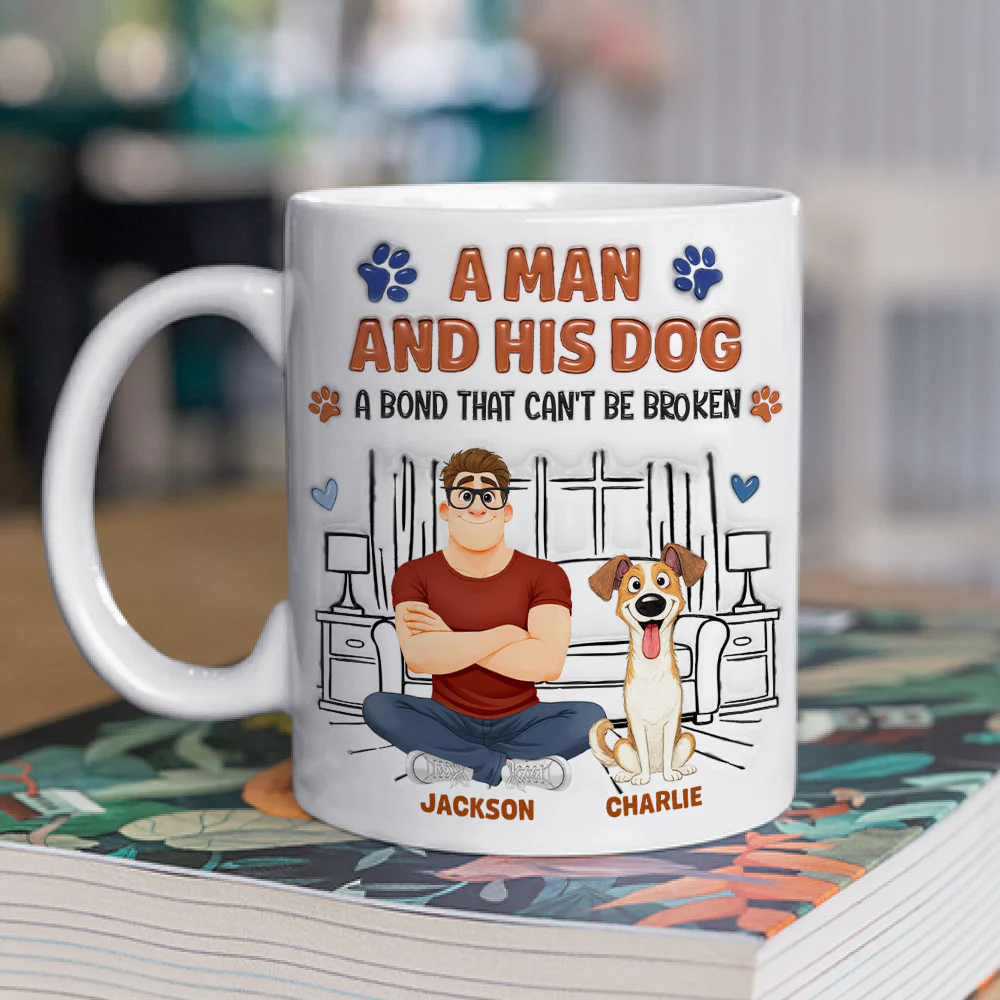 Stylized Dog And Man - Personalized Custom 3D Inflated Effect Coffee Mug - Image 2