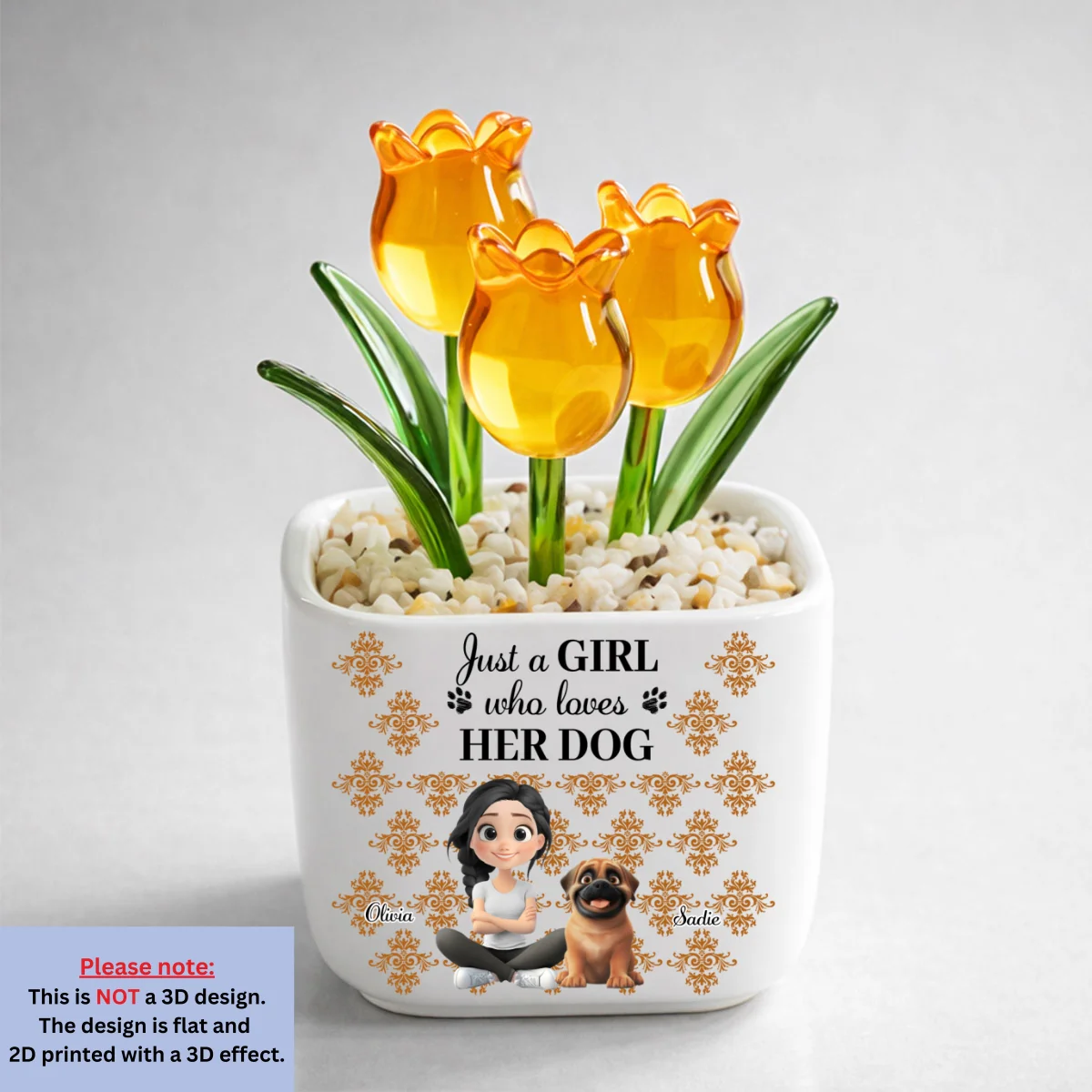 Summer Girl And Dog - Personalized Custom Glass Everlasting Tulips - Image 10