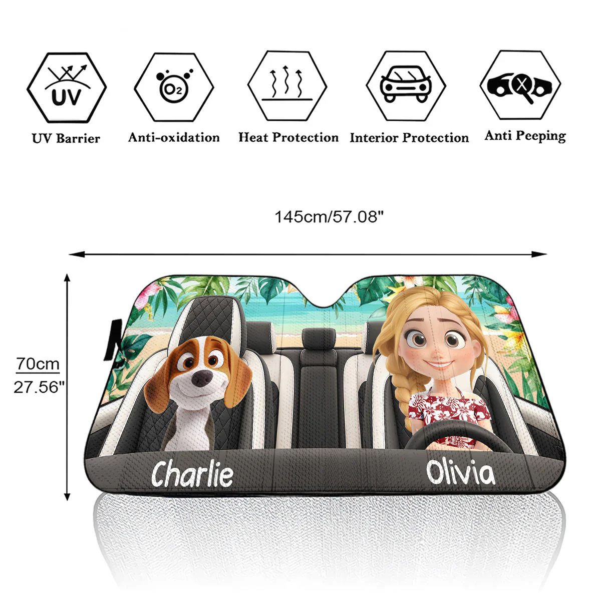 Summer With My Dog - Personalized Car Sunshade - Image 5