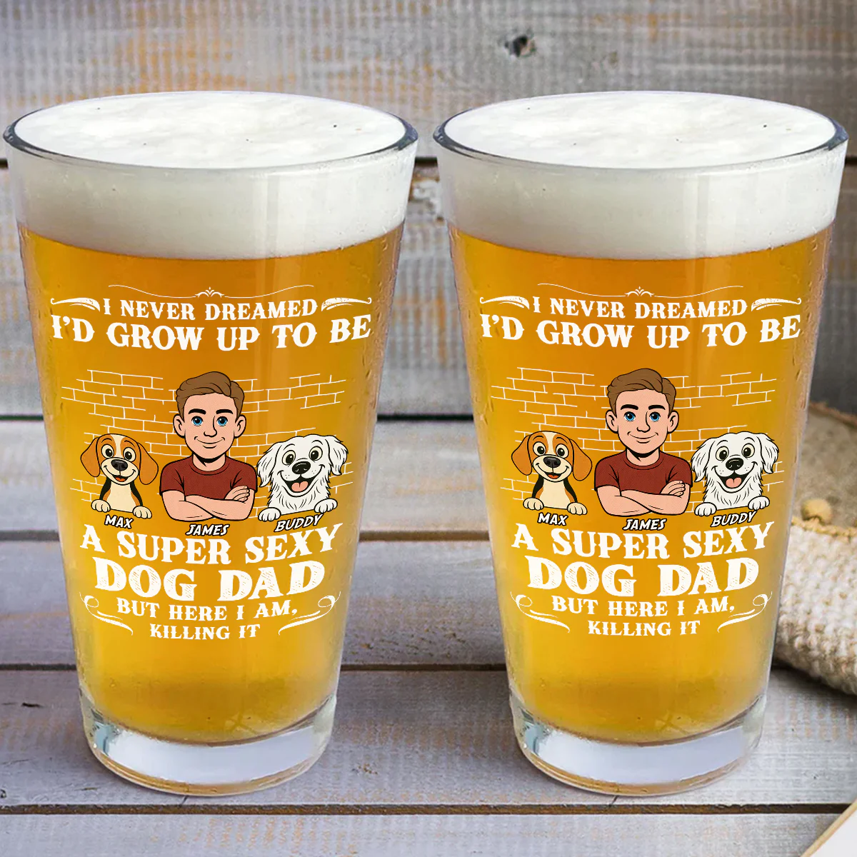 Super Sexy Retro Dog Dad - Personalized Custom Beer Glass - Image 3