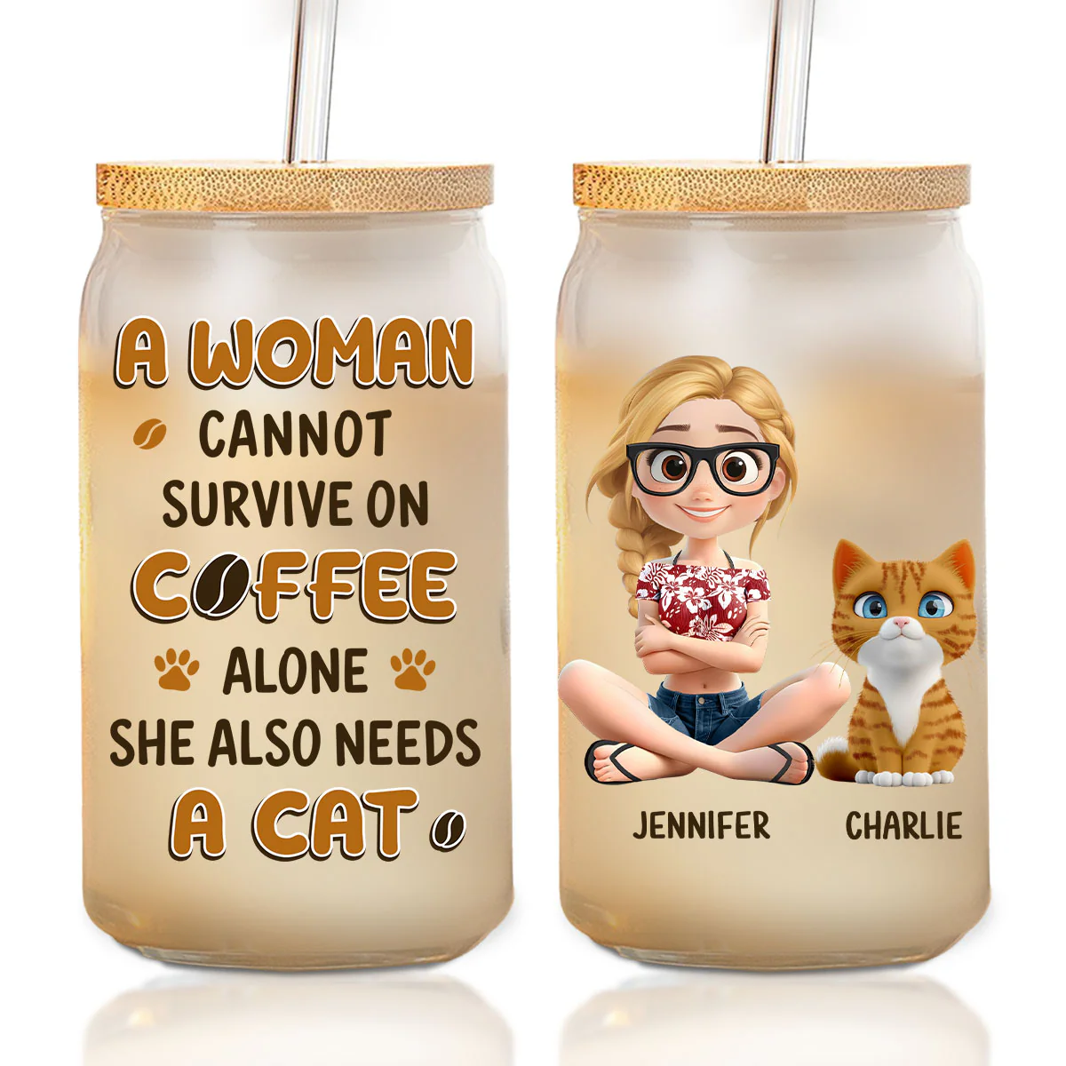 Survive On Cats - Personalized Custom Glass Can