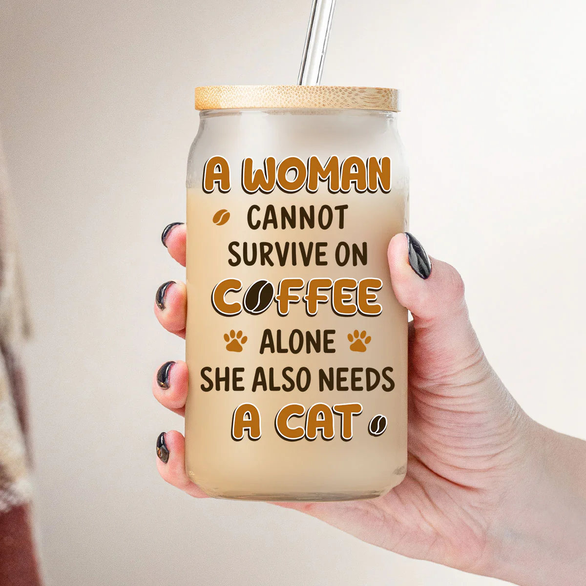 Survive On Cats - Personalized Custom Glass Can - Image 2