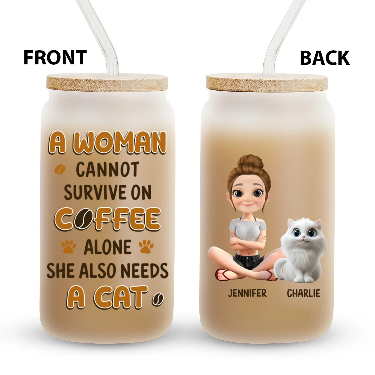 Survive On Cats - Personalized Custom Glass Can - Image 6