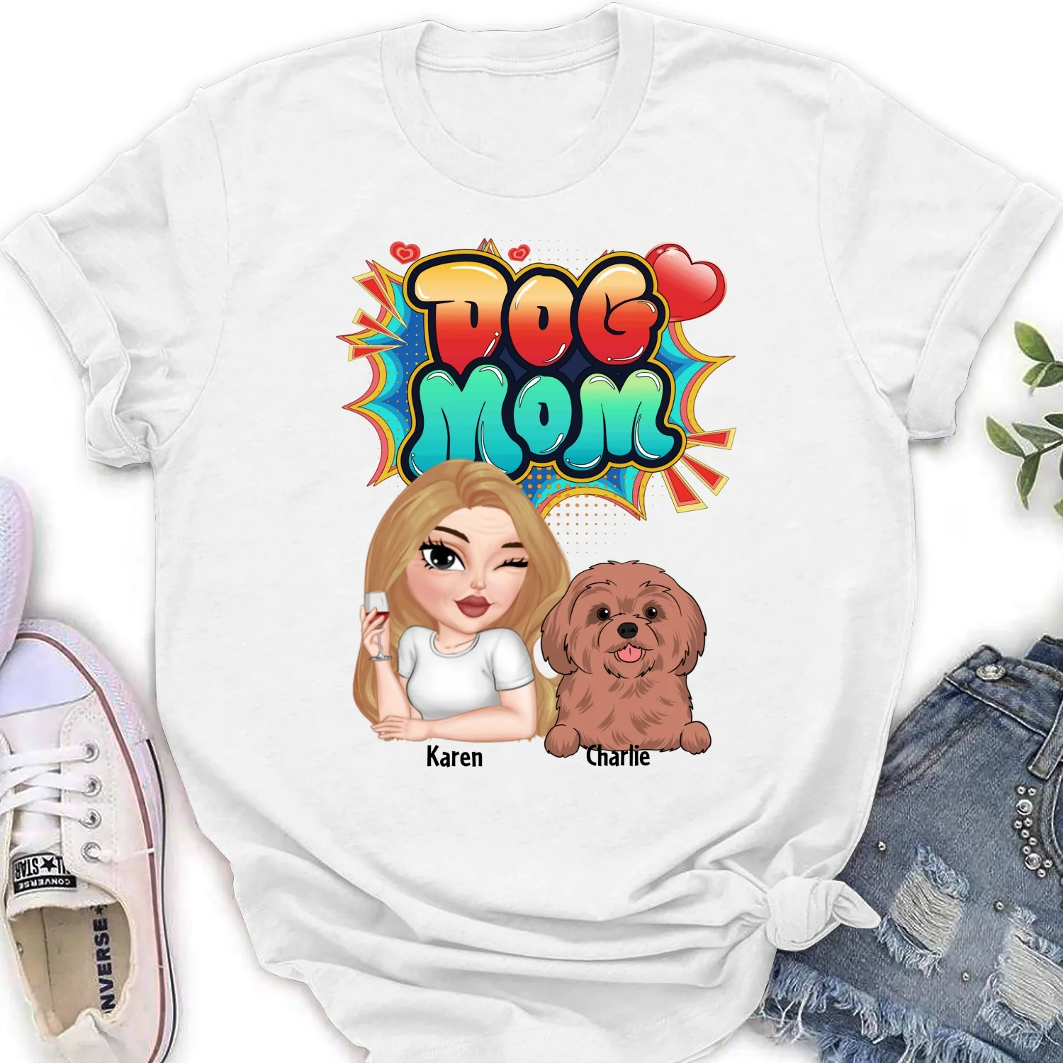 Sweet Dog Mom - Personalized Custom Women's T-Shirt - Image 5