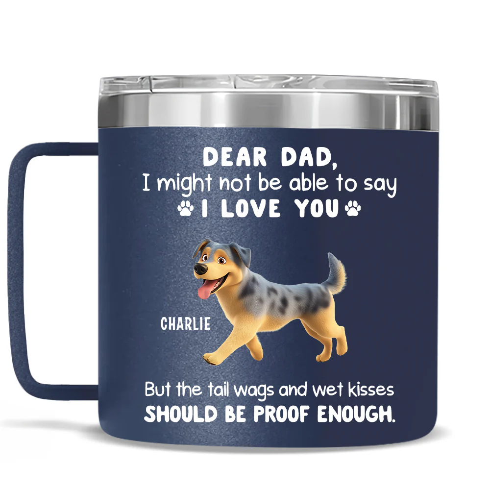 Tail Wags And Wet Kisses - Personalized Custom 14oz Stainless Steel Tumbler With Handle