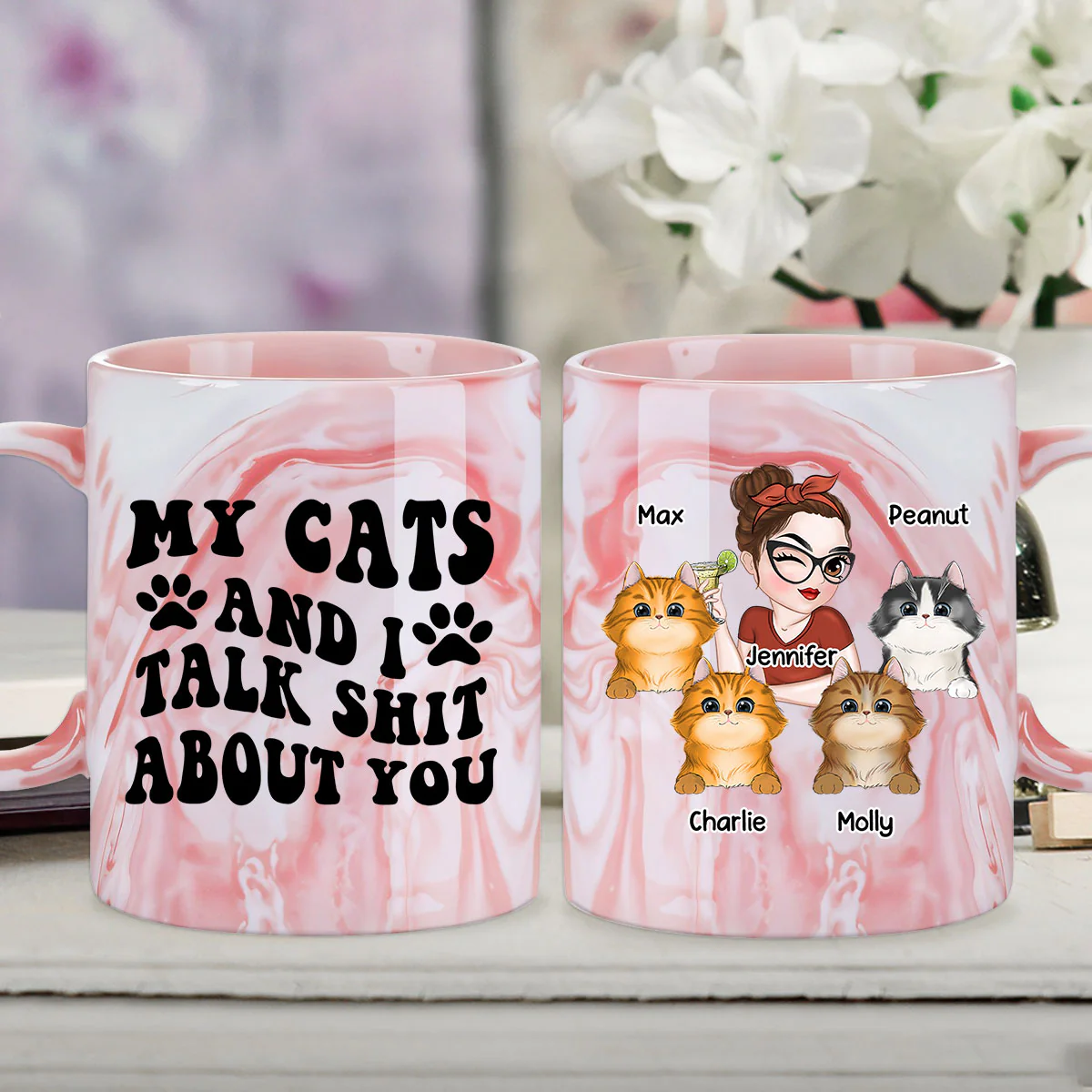 Talk Shit About Human - Personalized Custom Pink Marble Mug - Image 4