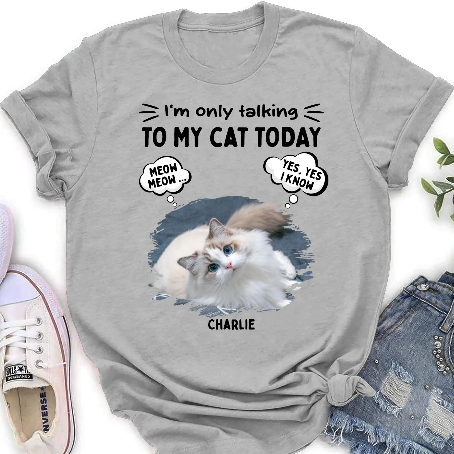Talk To My Baby Photo Ver Cat - Personalized Custom Women's T-Shirt - Image 2
