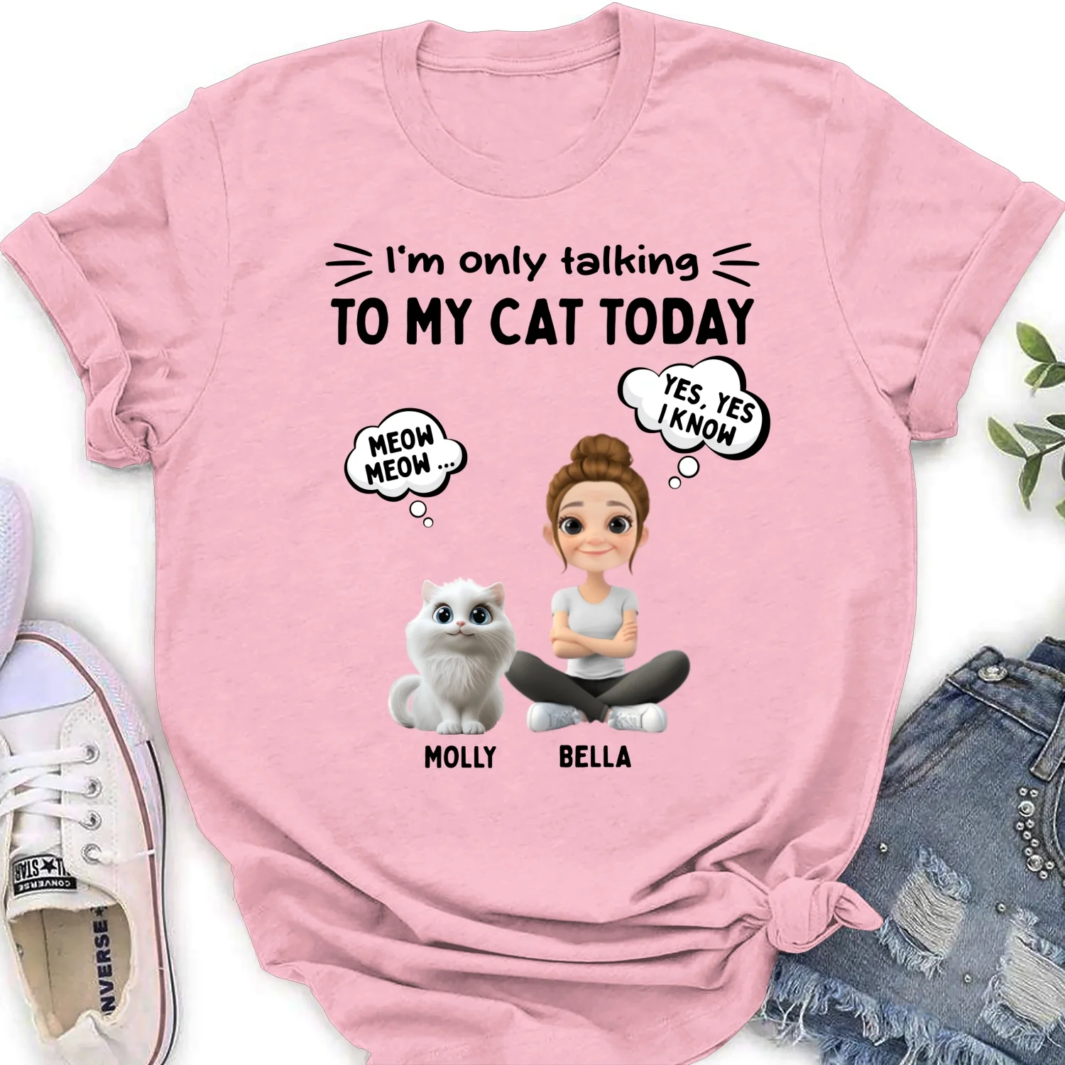 Talk To My Cat - Personalized Custom Women's T-Shirt - Image 7