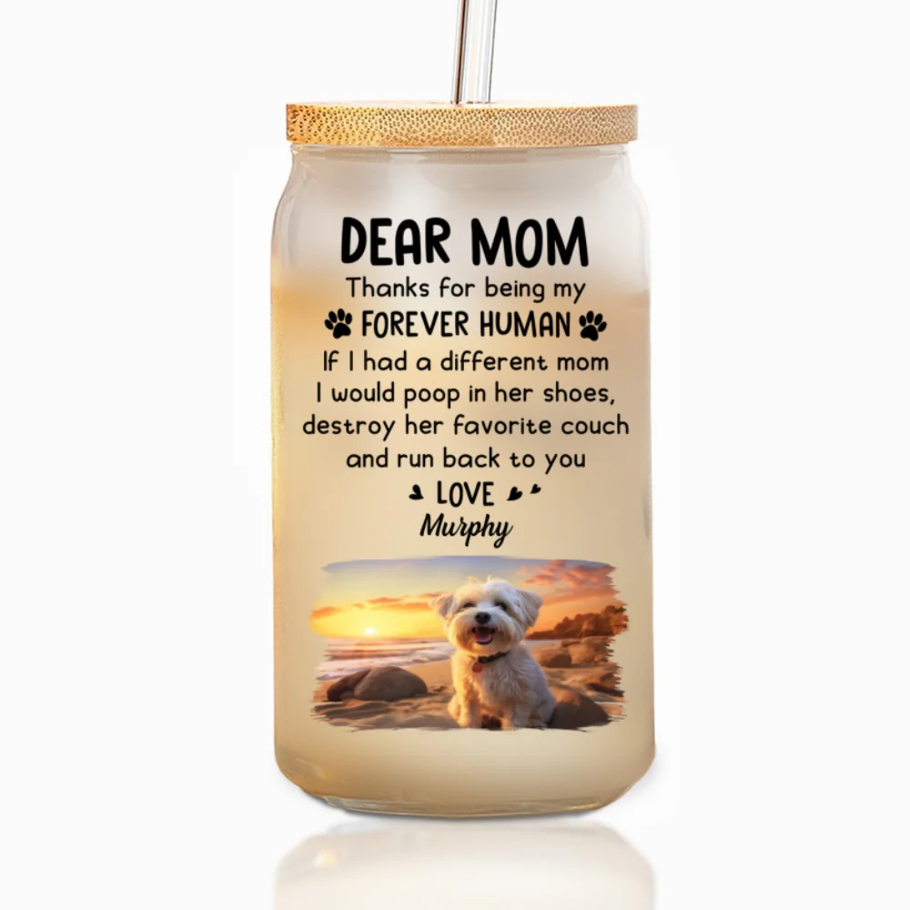 Thanks For Being My Forever Human Photo - Personalized Custom Glass Can - Image 2
