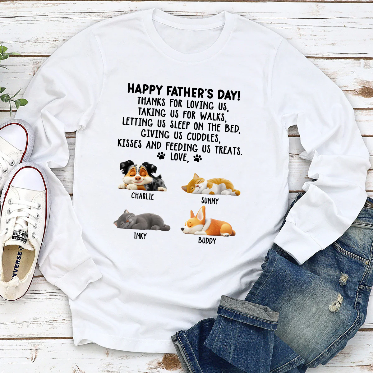 Thanks For Loving Us Dad - Personalized Custom Long Sleeve T-shirt - Image 2