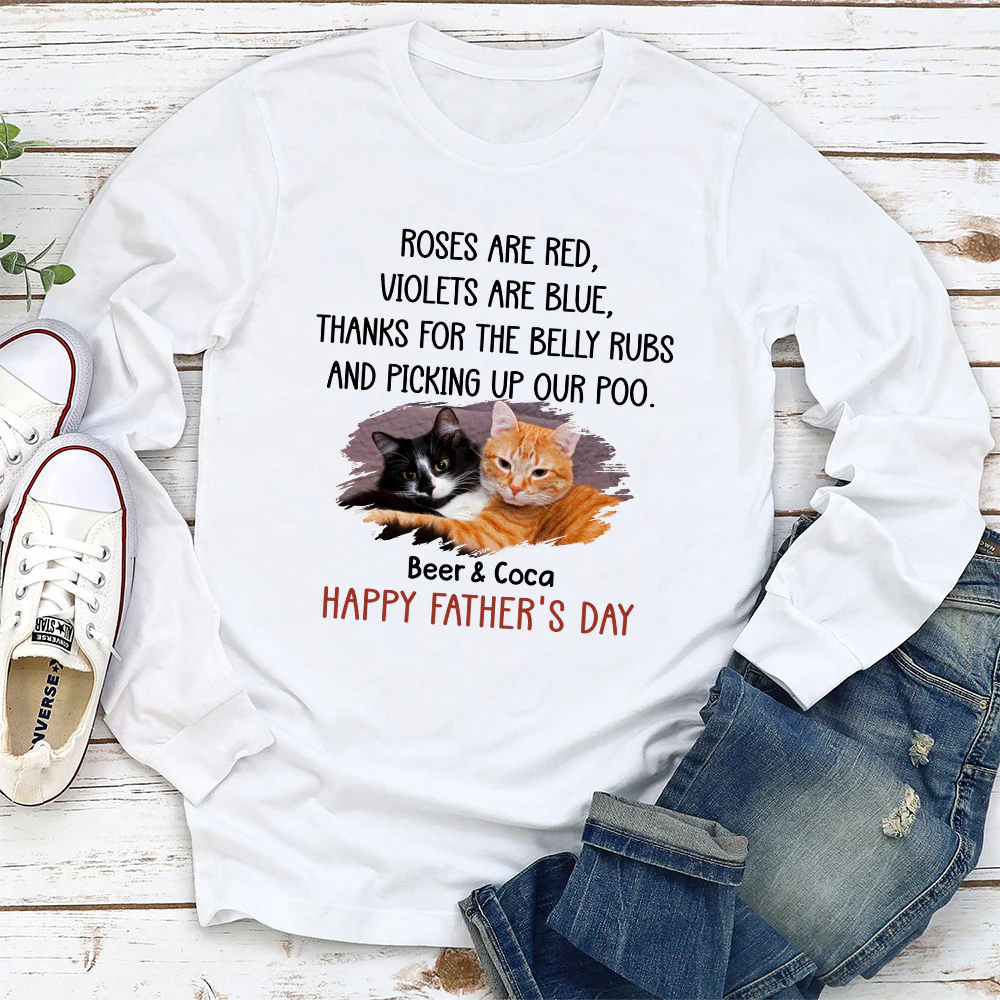 Thanks For The Belly Rubs Ver Cat Photo - Personalized Custom Long Sleeve T-shirt - Image 2